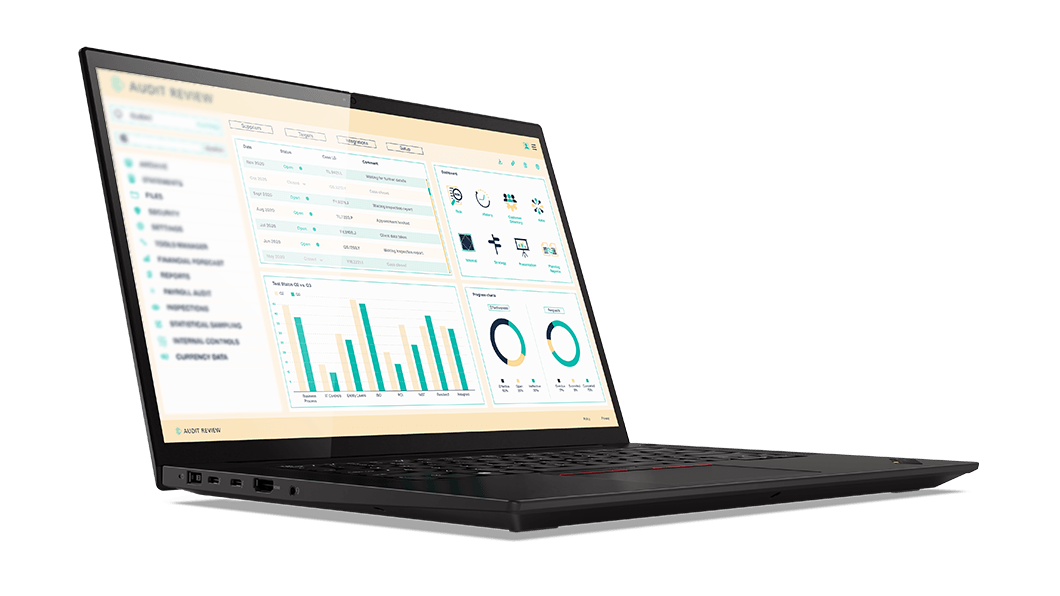 Lenovo ThinkPad X1 Extreme Gen 4 open 90 degrees, angled slightly to show left-side ports.