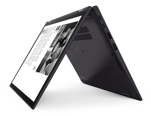 ThinkPad X13 Yoga Gen (13” Intel) laptop – right view, in tent mode