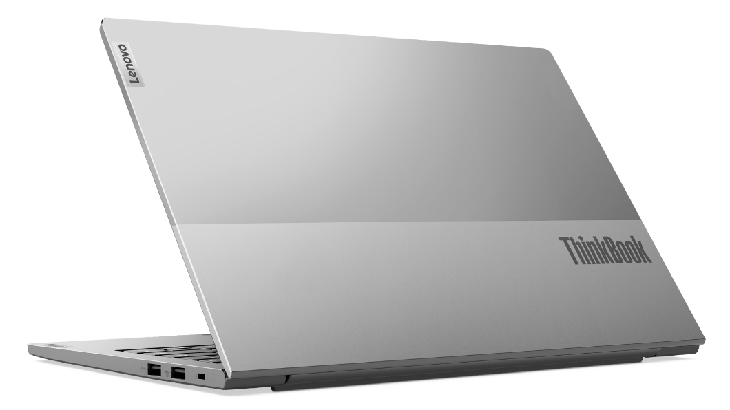 Lenovo ThinkBook 13s Gen 3-laptop (13″, AMD): ¾ linksachteraanzicht met deels open deksel