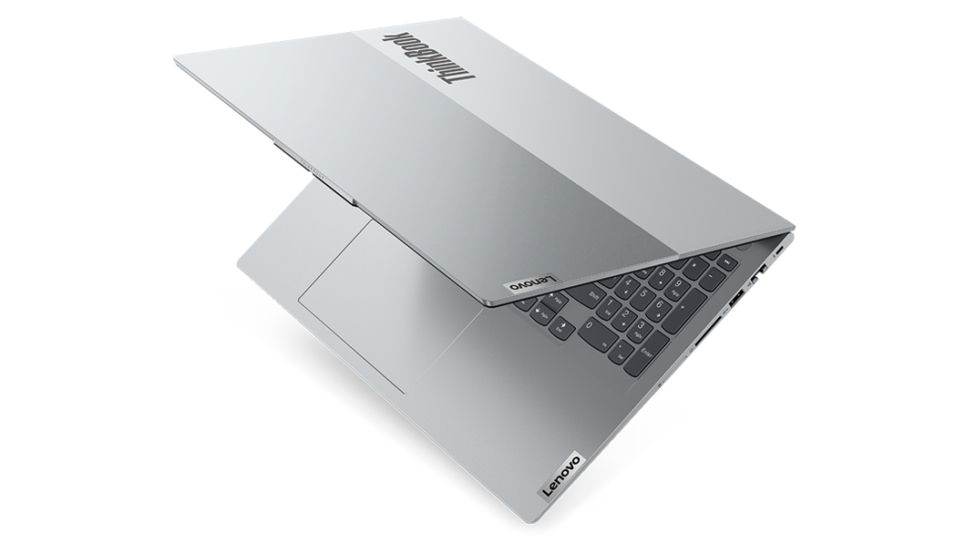 Lenovo ThinkBook 16 Gen 4 laptop showing dual-tone cover and partial keyboard with TrackPad.