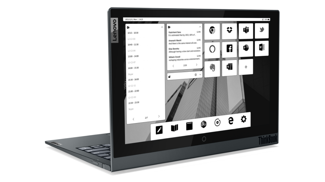 Lenovo ThinkBook Plus Gen 2 (Intel) Business-Notebook mit Dual-Display, Rückansicht auf E-Ink-Display