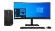Lenovo ThinkCentre M75t Gen 2 placed next to monitor, keyboard and mouse