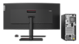 Rear view of Lenovo ThinkCentre M75t Gen 2 placed next to monitor, keyboard and mouse