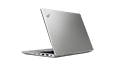 Right rear angle view of a silver ThinkPad L13 Gen 2 (13” AMD) laptop, opened, showing right-side ports and rear vents
