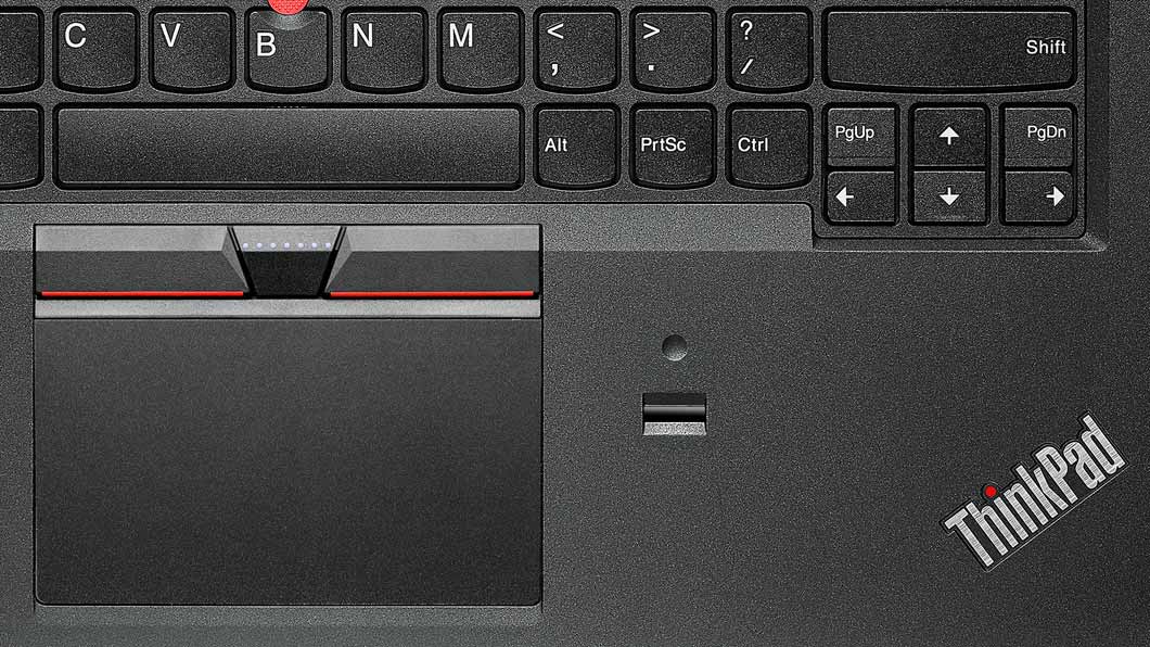 Lenovo ThinkPad E460 Detail View of Fingerprint Reader and TrackPad
