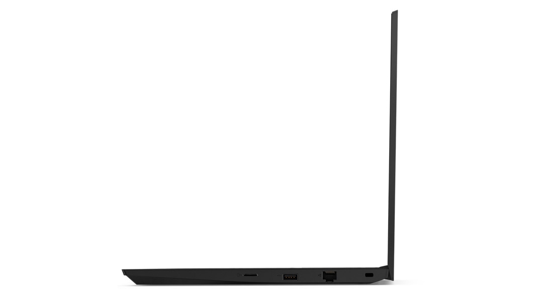 profile view of right side, Lenovo ThinkPad E485 laptop open 90 degrees.
