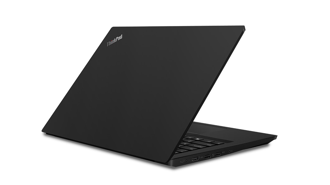 Lenovo ThinkPad E490 laptop in Black, backside.