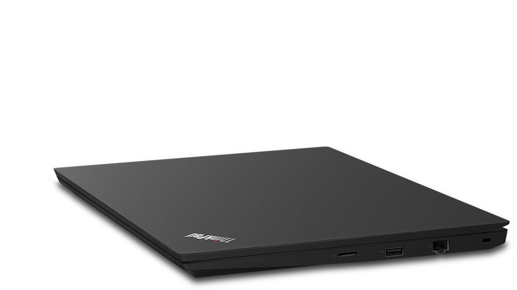 Closed cover and right side ports on Lenovo ThinkPad E490 laptop.