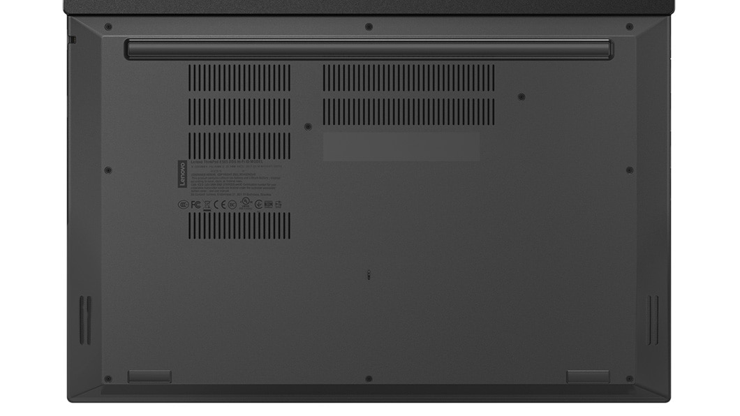 bottom-side of Lenovo ThinkPad E585 laptop, showing vents.