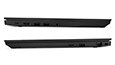 Thumbnail, profile views of left and right sides, Lenovo ThinkPad E585 laptops closed.