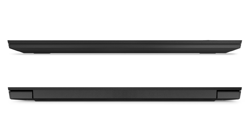 profile views of front and back sides, Lenovo ThinkPad E585 laptops closed.