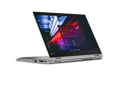 Silver Lenovo ThinkPad L13 Yoga Gen 2 front view with keyboard showing