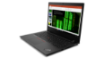 Thumbnail of Lenovo ThinkPad L14 Gen 2 (14” AMD) laptop—3/4 right-front view with lid open and display showing presentation/slide app
