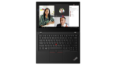 Thumbnail: Overhead shot of Lenovo ThinkPad L14 Gen 2 (Intel) laptop open 180 degrees showing keyboard and display.