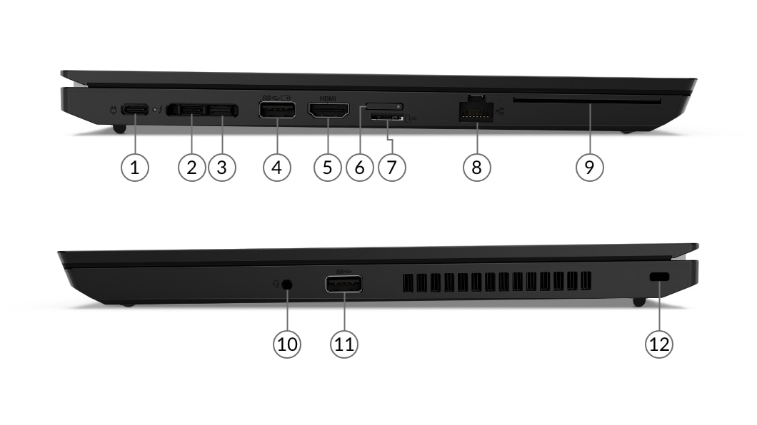 Puertos y ranuras de la laptop Lenovo ThinkPad L14 2da Gen (14”, Intel)
