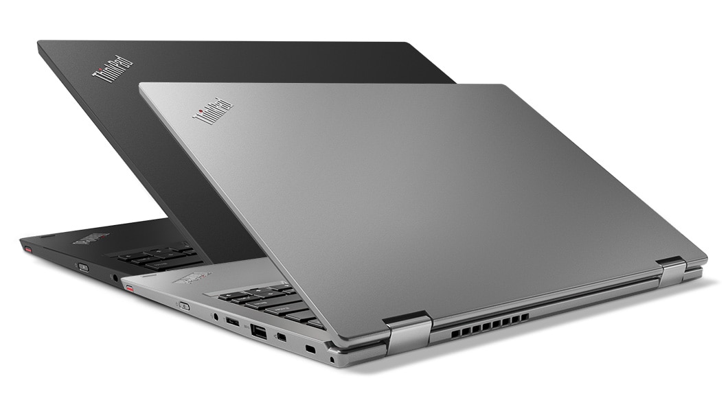 ThinkPad L380 Yoga Ultraportable Enterprise 2-in-1 Laptop - gallery image - 3/4 rear view, partially open, both colors