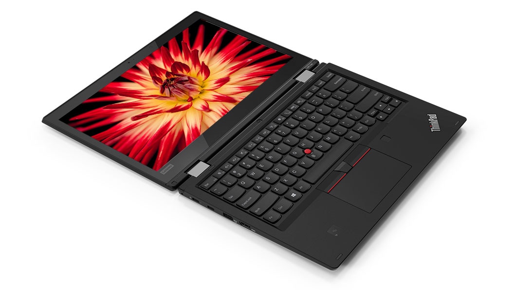 ThinkPad L380 Yoga Ultraportable Enterprise 2-in-1 Laptop - gallery image - lying flat, open 180 degrees, from 3/4 above