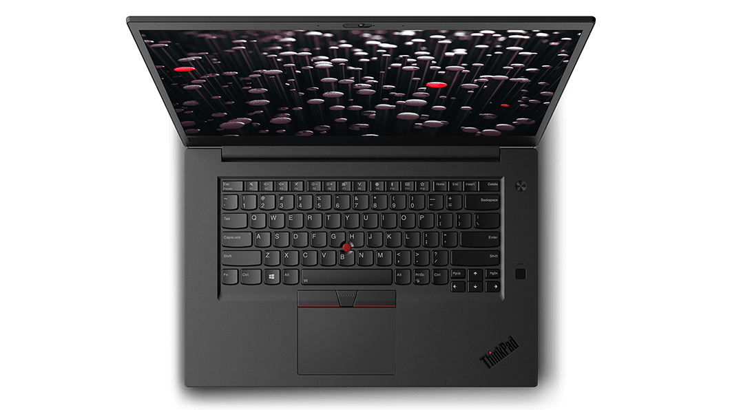 Shot of the ThinkPad P1 from top showing open display and keyboard