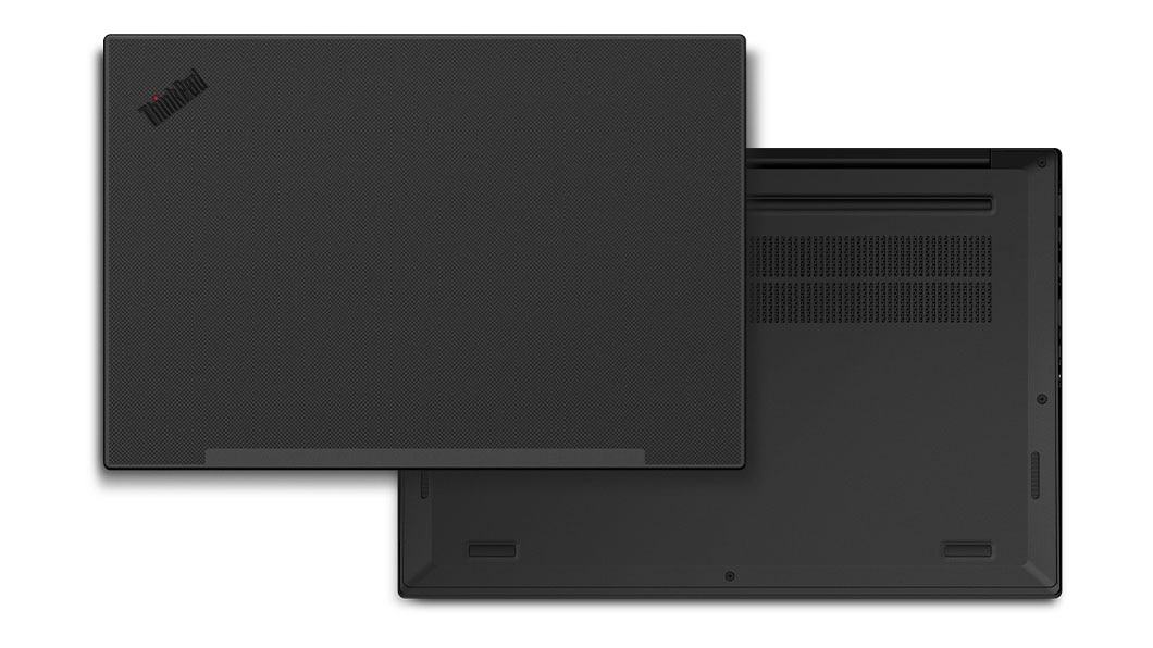 Front and rear view of two closed Lenovo ThinkPad P1 Gen 2