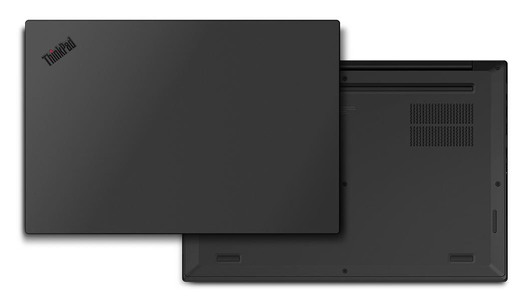 Shot from above of two ThinkPad P1 models, showing the top cover and the rear