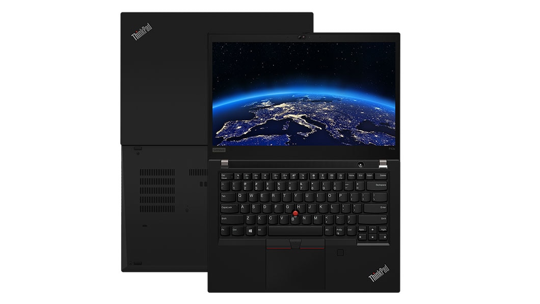 Front and rear view of Lenovo ThinkPad P43s open 180 degrees