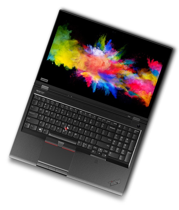 Lenovo ThinkPad P53 mobile workstation open 180 degrees, showing keyboard and display side.