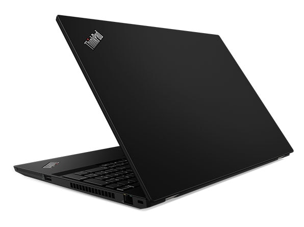 Backside of Lenovo ThinkPad P53s mobile workstation open about 75 degrees and angled slightly to show right side ports.