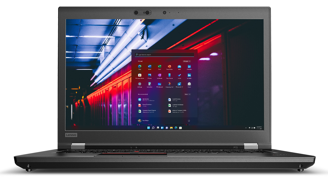 Immagine frontale dello schermo del ThinkPad P72 da 43,94 cm (17,3