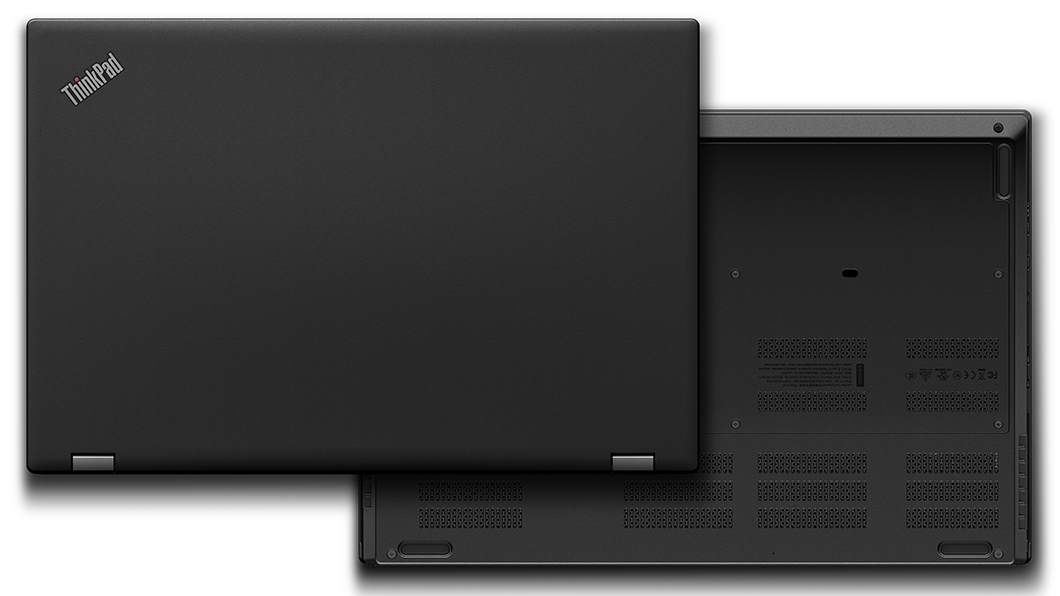 Immagine dall'alto di due modelli di ThinkPad P72, che mostra il coperchio superiore e il lato posteriore
