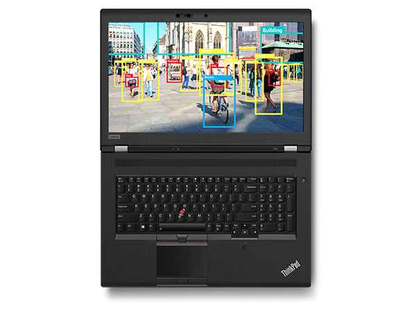 Shot of the ThinkPad P72 folded flat, displaying the screen and keyboard