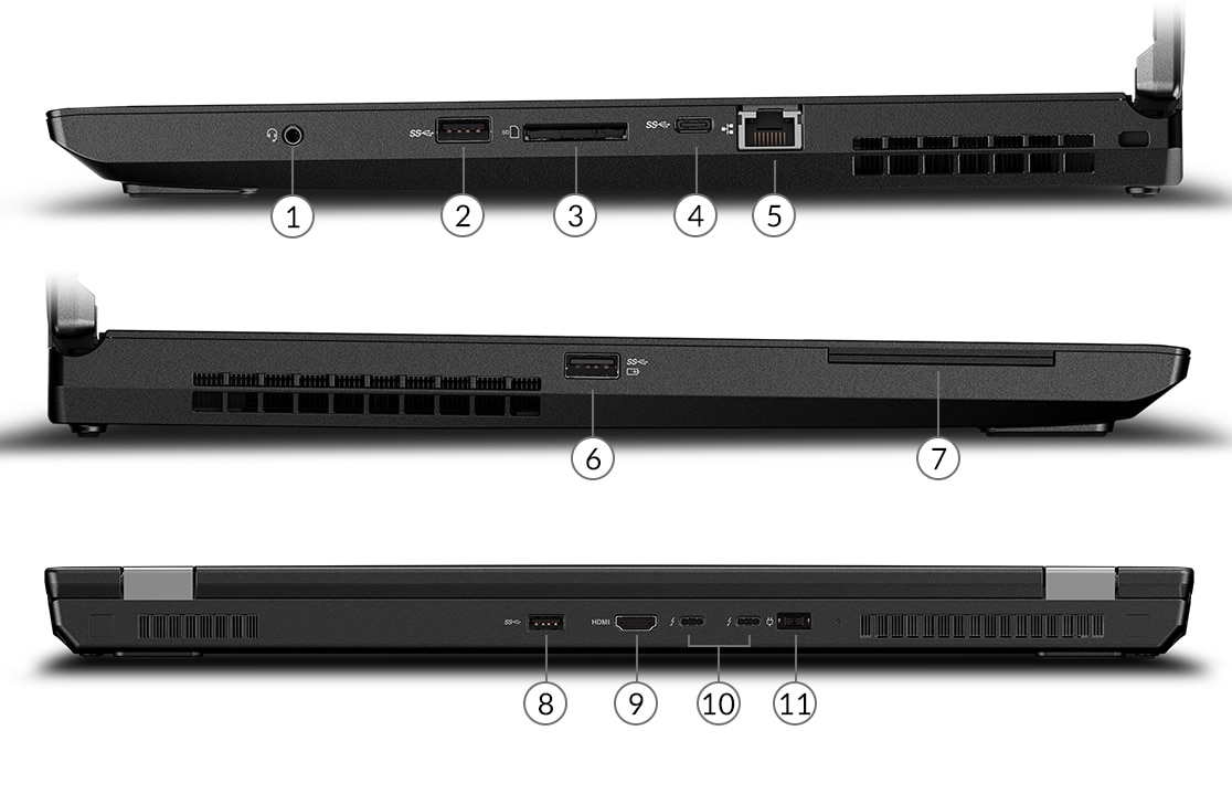 Side view of the ThinkPad P73 laptop with ports