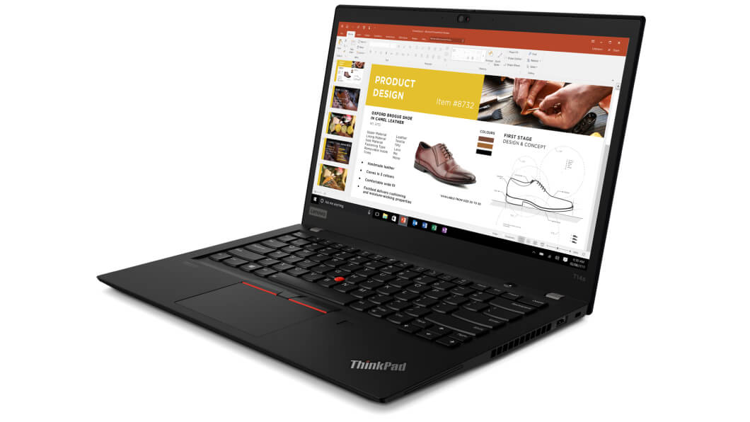Lenovo ThinkPad T14s (AMD) sivulta kuvattuna