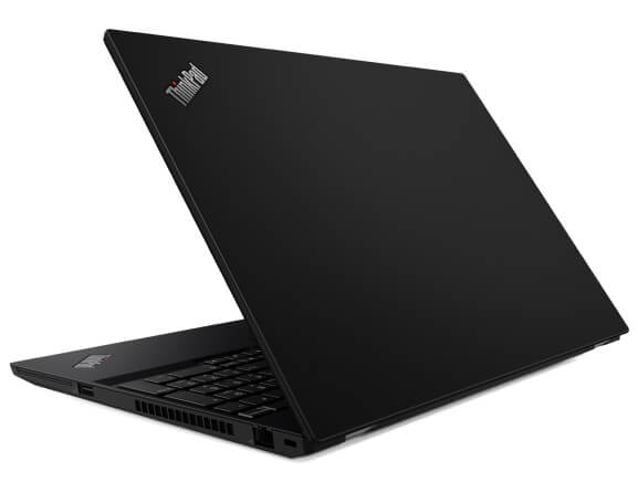 Backside of open The ThinkPad T15 (Intel) laptop. 