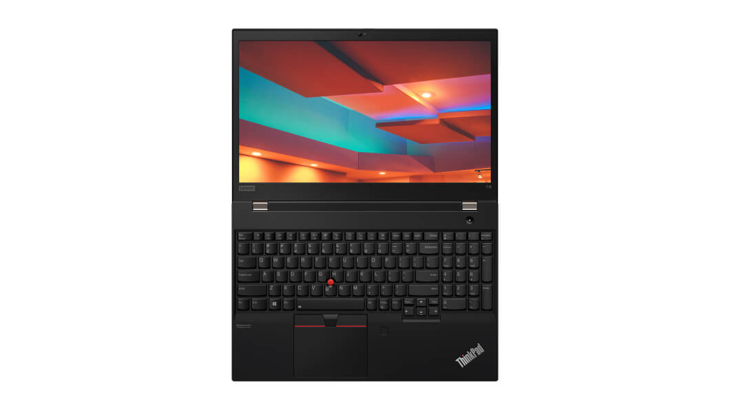Lenovo ThinkPad T15 – Ansicht von oben bei aufgeklapptem Notebook