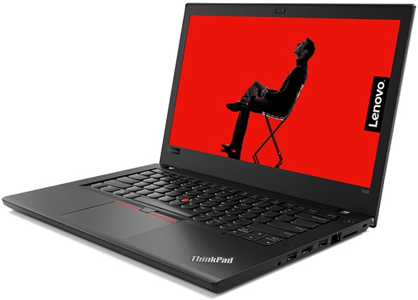 Lenovo ThinkPad T480 - Chế độ xem phụ với máy tính xách tay mở ở góc 90 độ