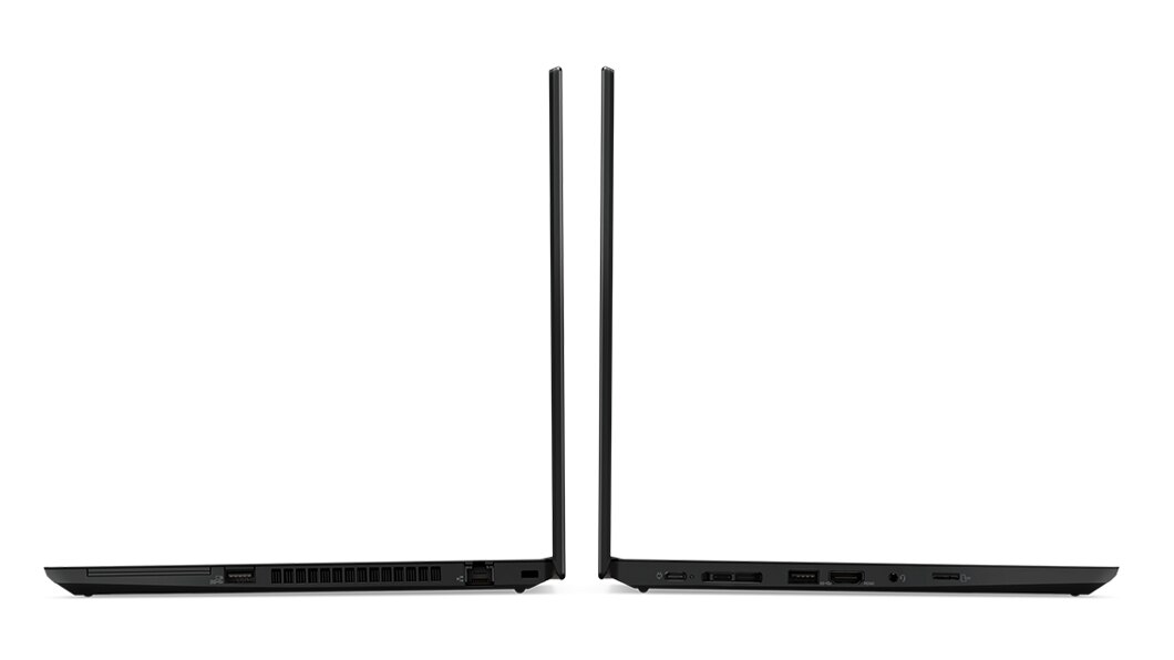 Vista del ThinkPad T495 abierto uno al lado del otro