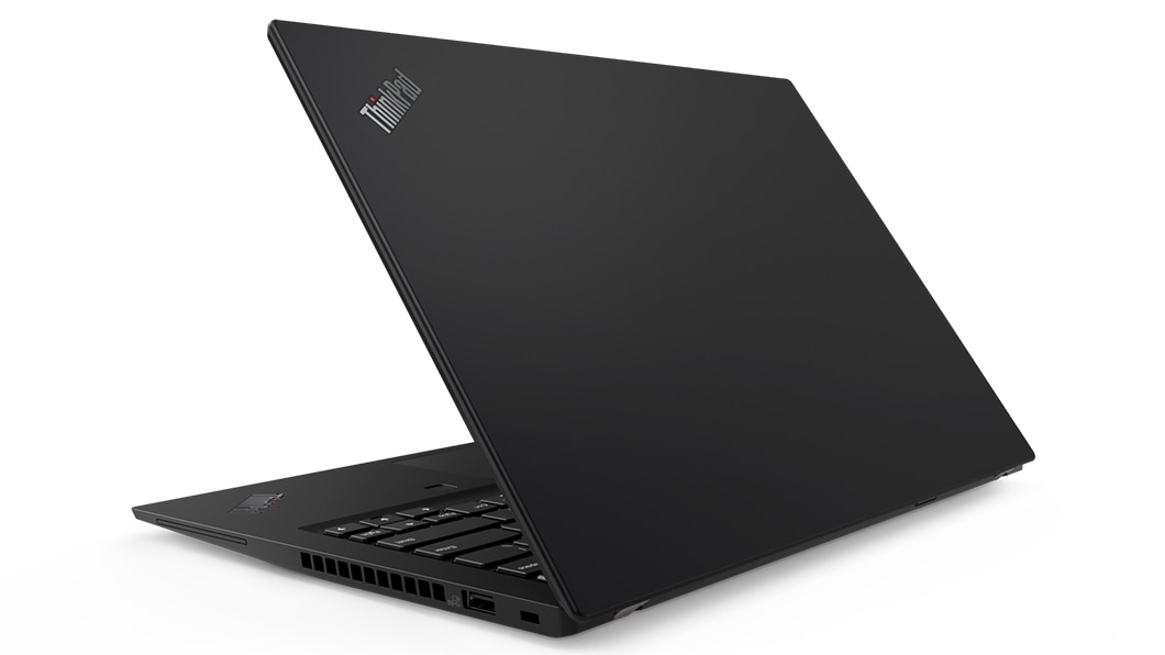 Taitettu ThinkPad T495s takaa kuvattuna