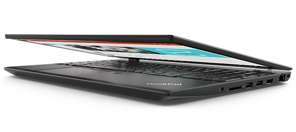 Lenovo ThinkPad T580 - Side-on view from the front with laptop slightly opened