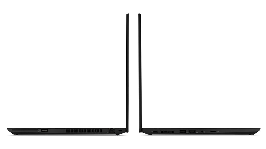 Left and right side view of Lenovo ThinkPad T590 open 90 degrees