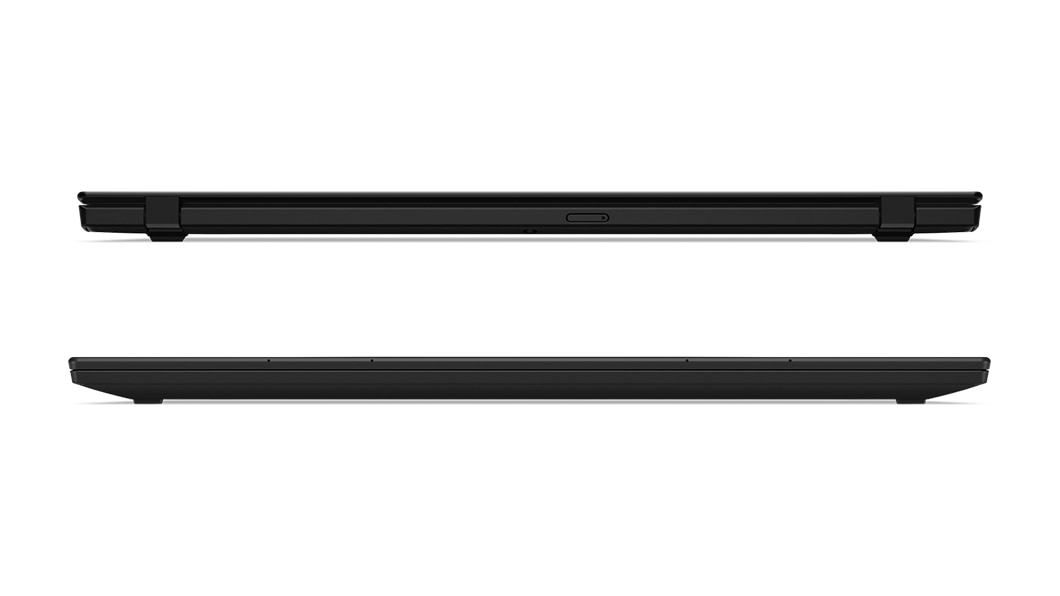 Front and rear view of two closed Lenovo ThinkPad X1 Carbon 7th Gen 