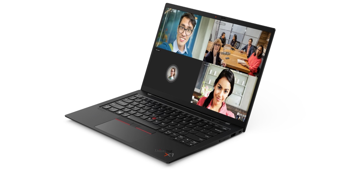 Imagen de la laptop ThinkPad X1 Carbon 9na Gen abierta y de perfil