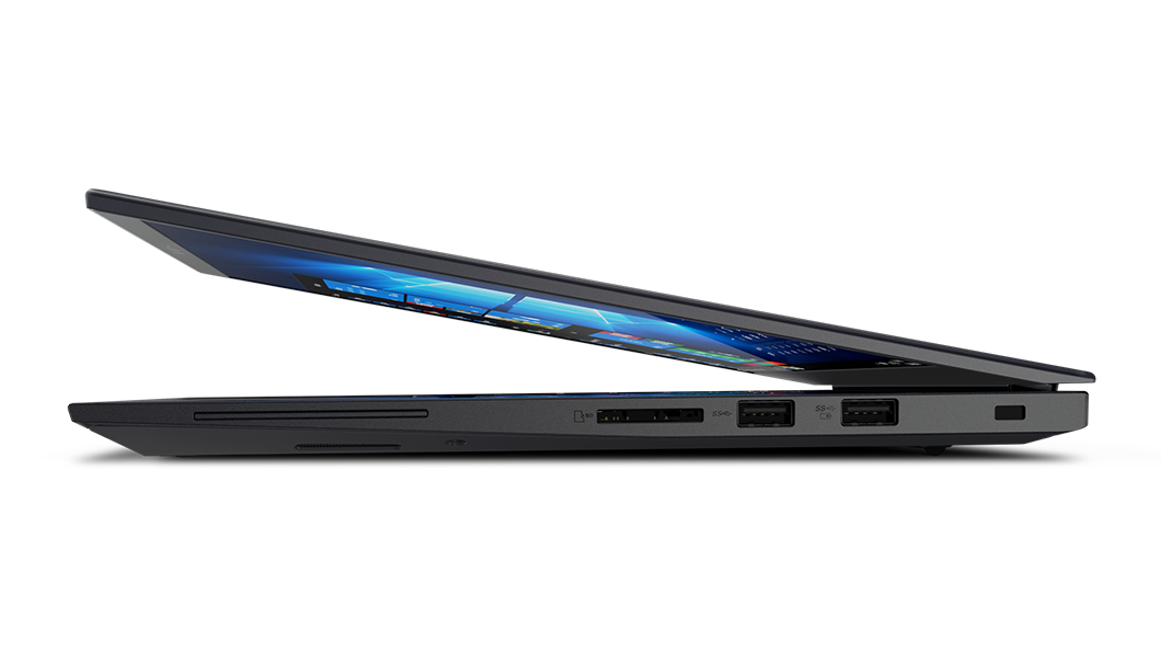Lenovo ThinkPad X1 Extreme, gedeeltelijk geopend, profielaanzicht rechts.