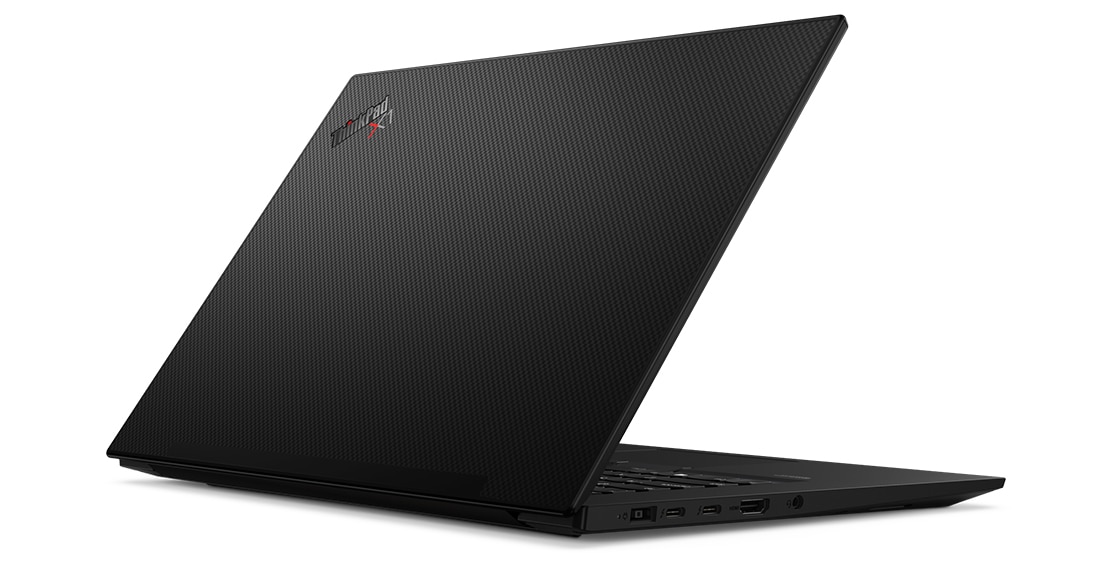 Rear view of Carbon-Fiber Weave finish on top cover of Lenovo ThinkPad X1 Extreme Gen 3 laptop. 