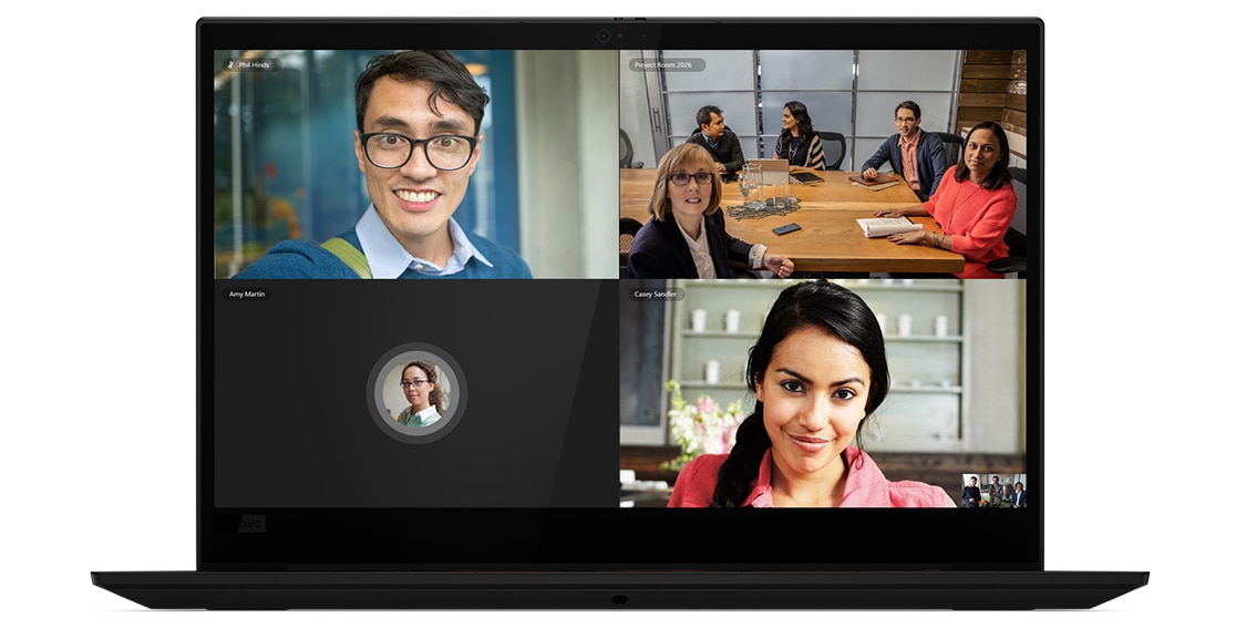 Ảnh chụp cảnh quay buổi họp video trên màn hình của máy tính xách tay Lenovo ThinkPad X1 Extreme Gen 3.