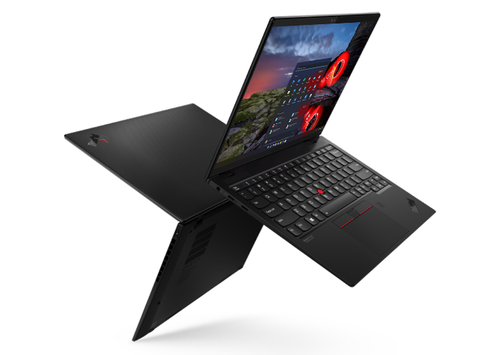 Imagen de dos laptops ThinkPad X1 Nano de 13” abiertas a 90° y de espaldas