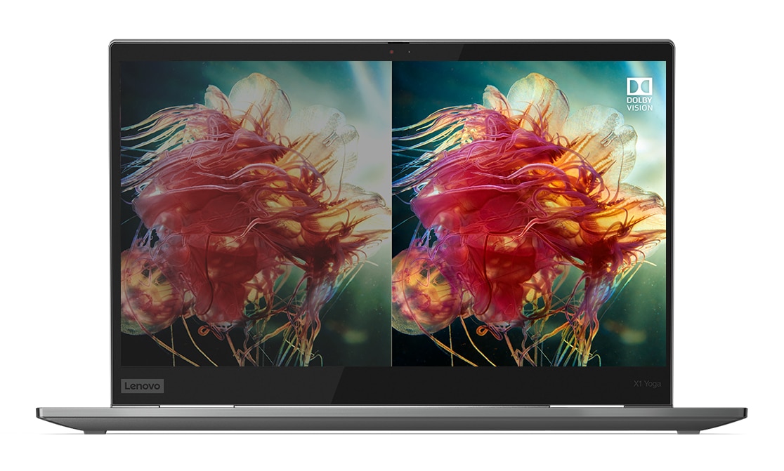 Lenovo ThinkPad X1 Yoga Gen 4  4K display with Dolby Vision on the right side, with Standard Dynamic Range display on the left.