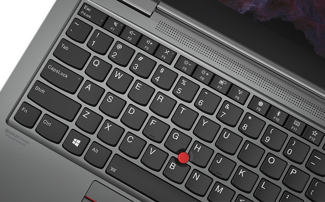 Close-up of keyboard and speaker system on the Lenovo ThinkPad X1 Yoga Gen 4.