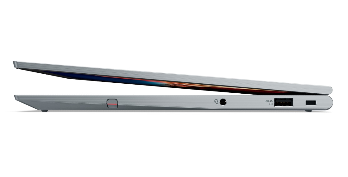 Lenovo ThinkPad X1 Yoga Gen 6 2-in-1 laptop right-side view, open about 20 degrees.