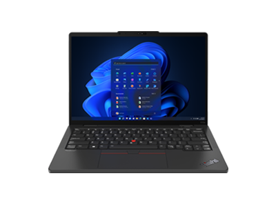 Front-facing Lenovo ThinkPad X13s laptop showing 13.3 inch display and laptop. 