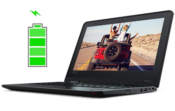 Lenovo ThinkPad Yoga 11e (5th Gen) laptop with full battery icon.